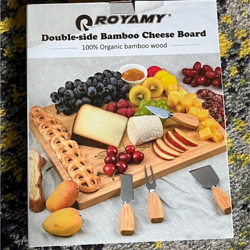 NEW IN BOX ROYAMY CHEESE BOARD BAMBOO WOOD DOUBLE SIDED